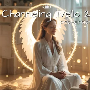 copertina del video corso di channeling livello 2 dove una donna canalizza i messaggi degli esseri di luce per i suoi clienti