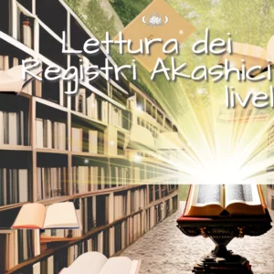 copertina iniziazione ai registri akashici, un libro luminoso al centro della biblioteca Akashica