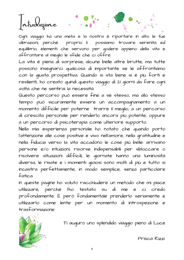 pagina 3 - introduzione del libro serenità ed equilibrio un viaggio di 21 giorni di Prisca Stanga-Rizzi